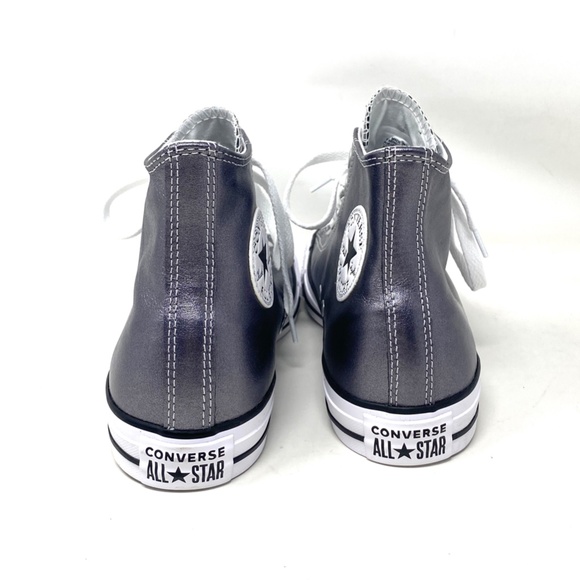 Converse Chuck Taylor High Black Metallic Leather Sneakers Women's Size A06166C - Picture 3 of 8